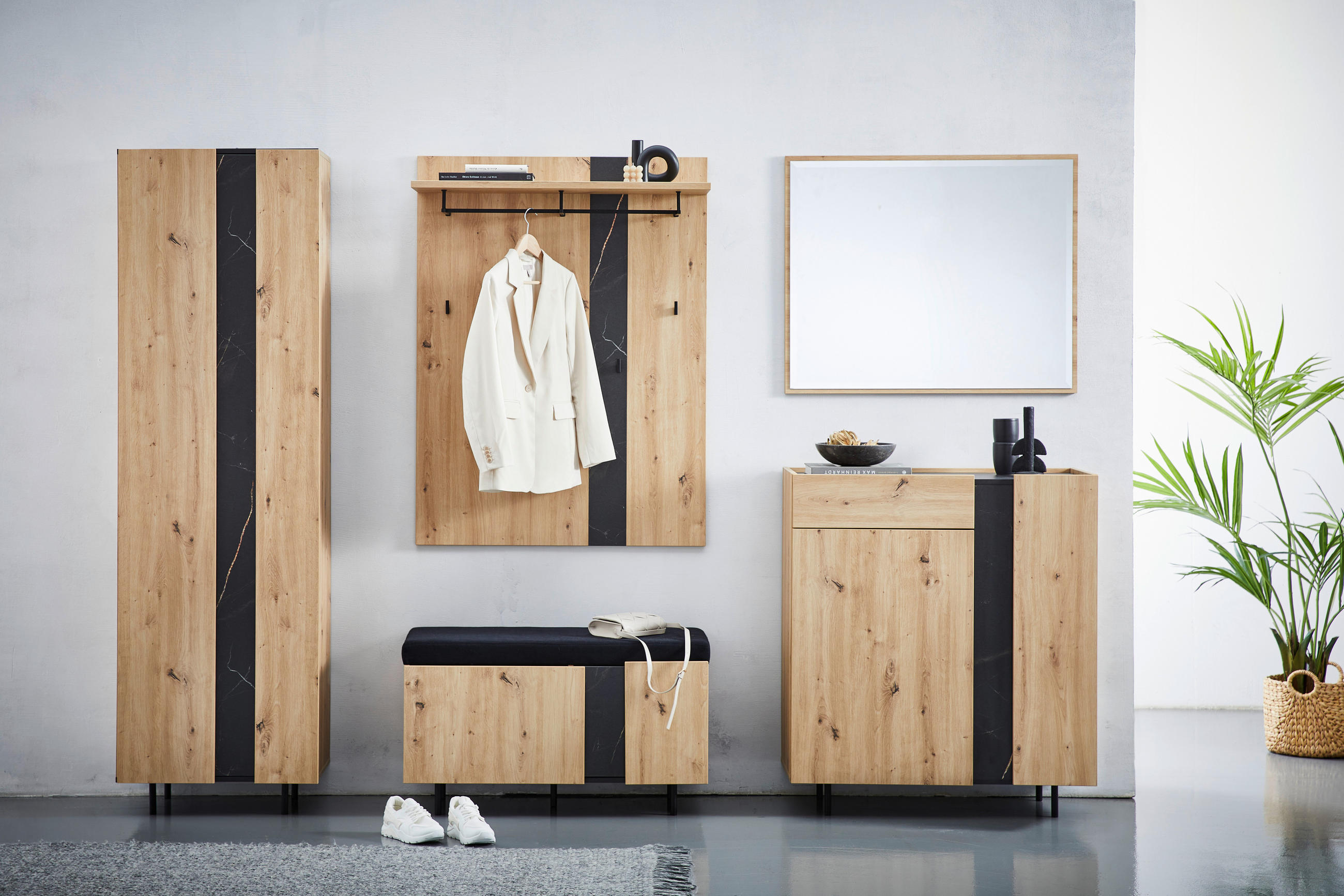 GARDEROBENBANK 92/54/42 cm  - Anthrazit/Schwarz, Konventionell, Holzwerkstoff/Textil (92/54/42cm) - home24