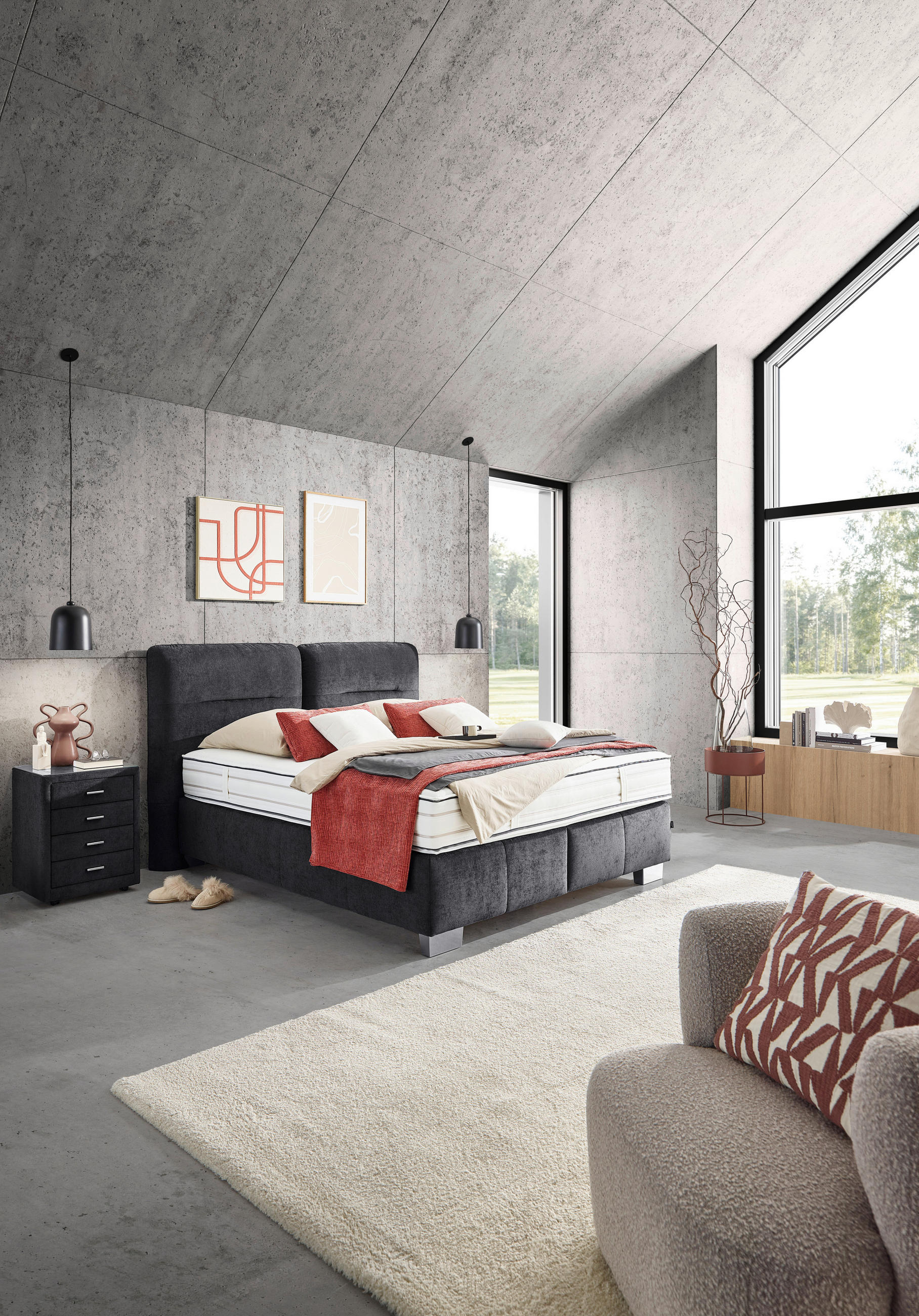 BOXSPRINGBETT 160/200 cm  in Anthrazit  - Chromfarben/Anthrazit, KONVENTIONELL, Textil/Metall (160/200cm) - Dieter Knoll