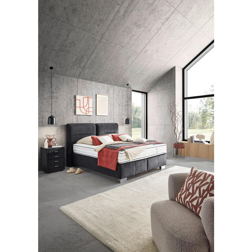 Thumbnail - Dieter Knoll Boxspringbett, Anthrazit, Textil, Uni, H2 + H3, 7-Zonen, Höhe ca. 31 cm, 160x200 cm, Textiles Vertrauen - O...