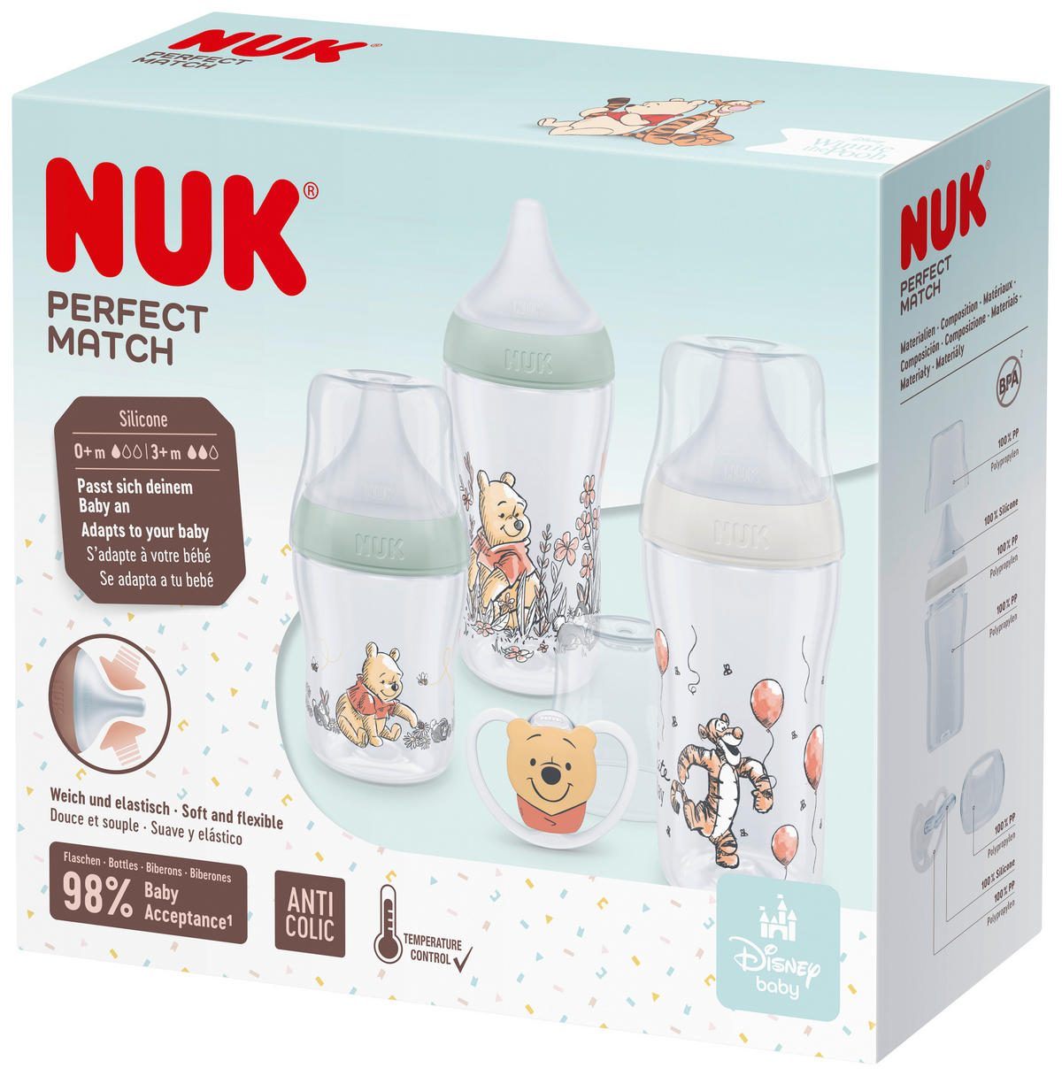 FLÄSCHCHENSET Perfect Match 4-teilig  - Transparent/Multicolor, Basics, Kunststoff (7,2/21,3/19,4cm) - NUK