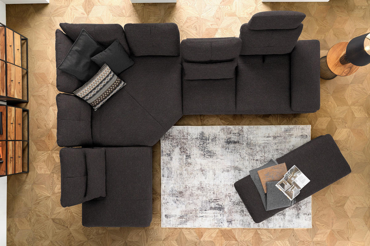 ECKSOFA in Flachgewebe Schwarz  - Schwarz, Design, Textil/Metall (271/344cm) - Chilliano