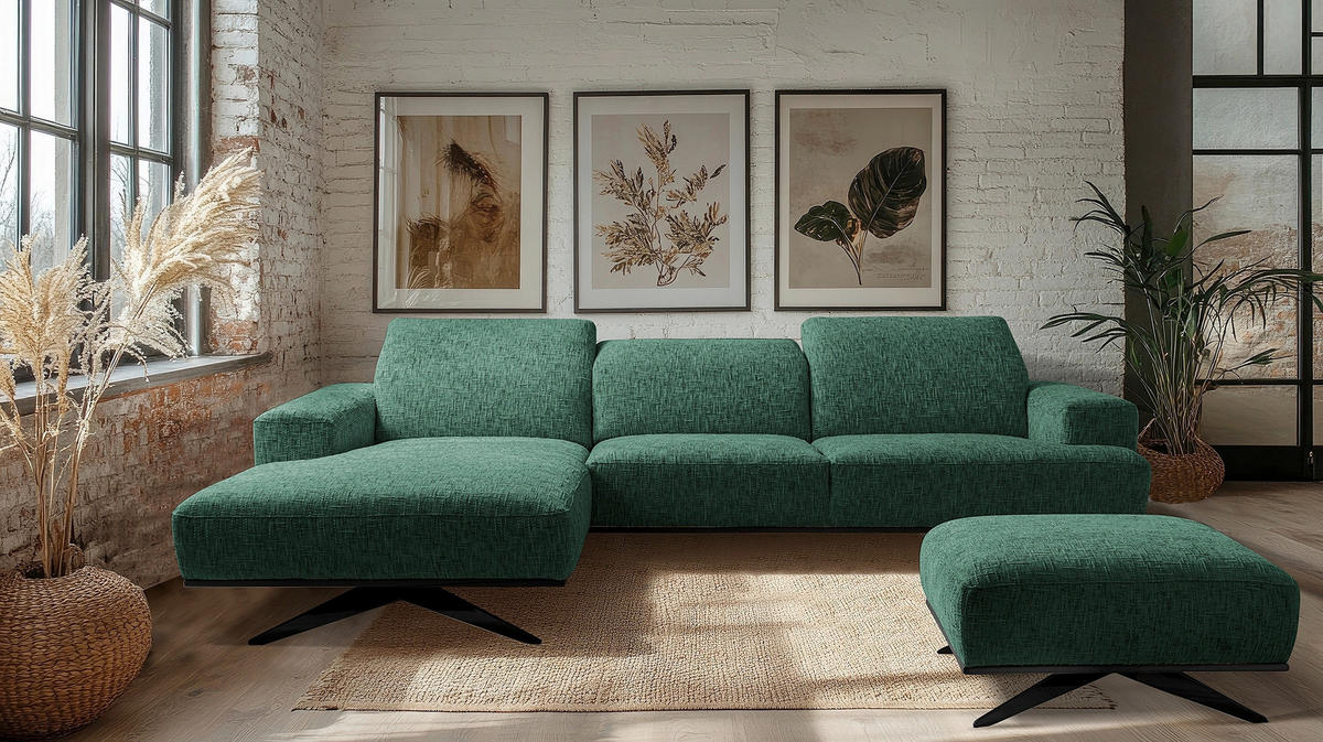 ECKSOFA Struktur Grün  - Schwarz/Grün, Design, Holz/Textil (187/295cm) - Livetastic
