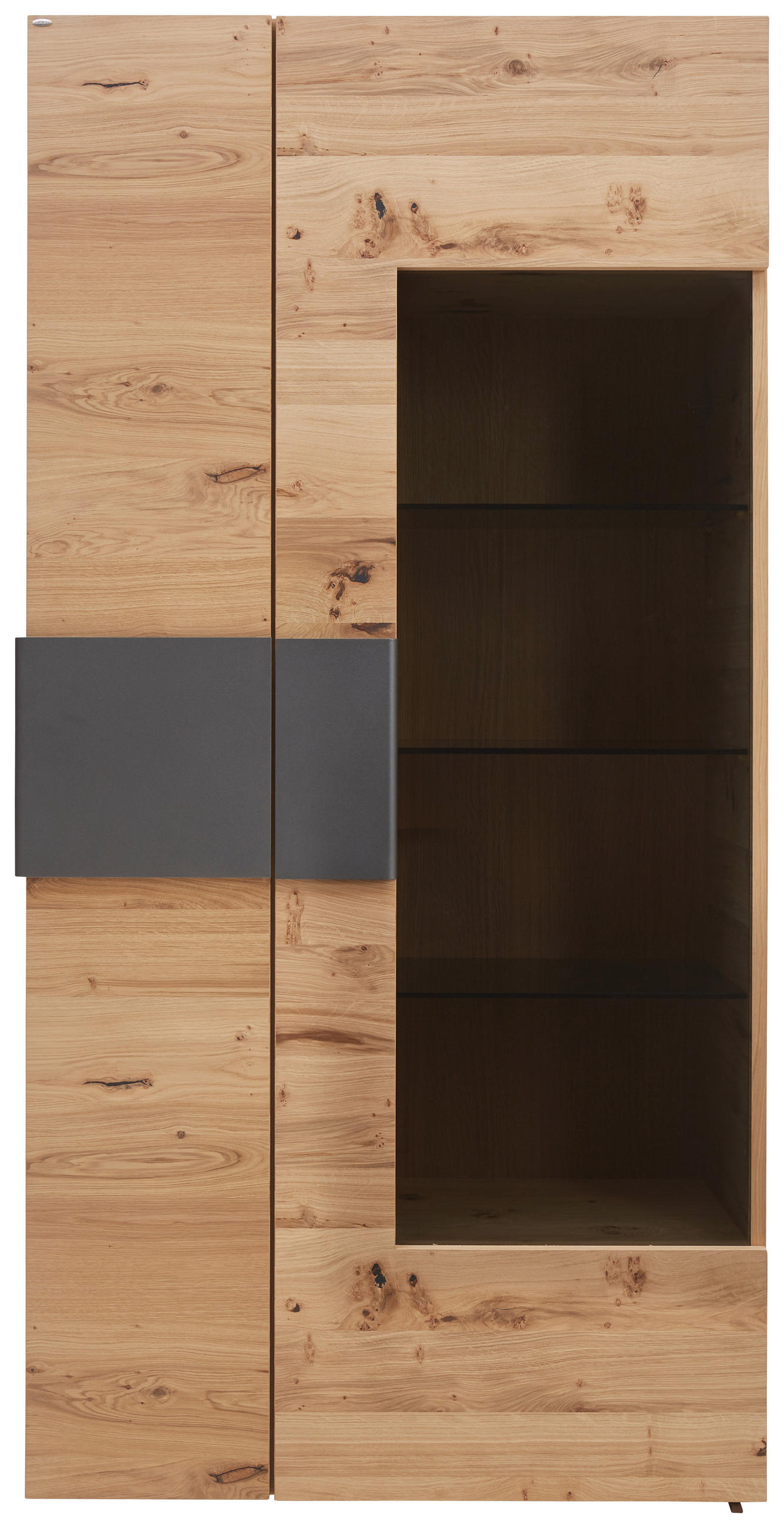 VITRINE  in furniert, mehrschichtige Massivholzplatte (Tischlerplatte) Wildeiche Anthrazit, Eichefarben  - Eichefarben/Anthrazit, Natur, Glas/Holz (97,2/194/43,5cm) - Voglauer
