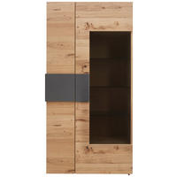 VITRINE  in furniert, mehrschichtige Massivholzplatte (Tischlerplatte) Wildeiche Anthrazit, Eichefarben  - Eichefarben/Anthrazit, Natur, Glas/Holz (97,2/194/43,5cm) - Voglauer