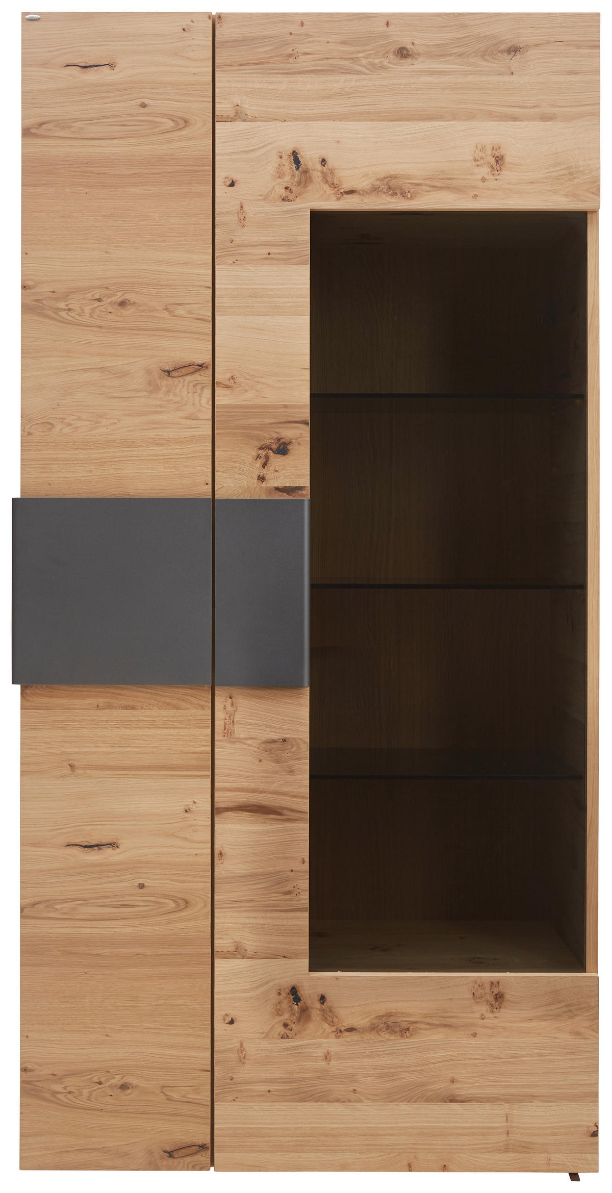 VITRINE  in furniert, mehrschichtige Massivholzplatte (Tischlerplatte) Wildeiche Anthrazit, Eichefarben  - Eichefarben/Anthrazit, Natur, Glas/Holz (97,2/194/43,5cm) - Voglauer