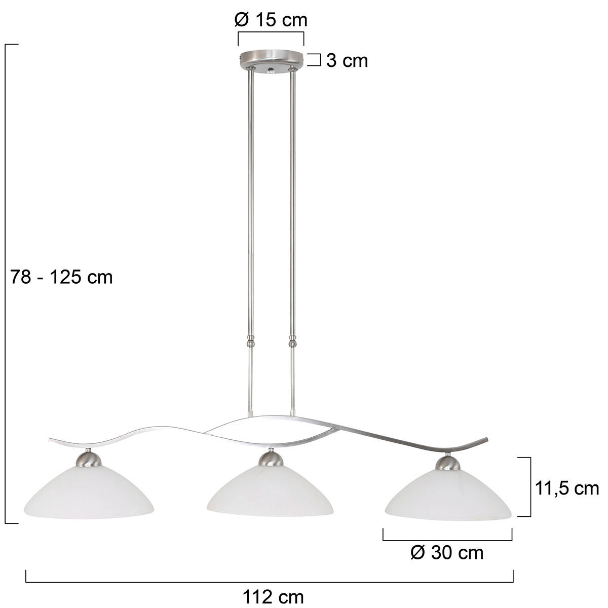 HÄNGELEUCHTE 115/30/165 cm  - Edelstahlfarben/Weiß, KONVENTIONELL, Glas/Metall (115/30/165cm)