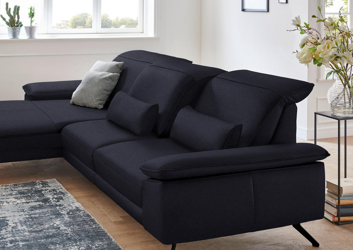 ECKSOFA in Echtleder Schwarz  - Schwarz, Design, Leder/Metall (193/328cm) - Dieter Knoll