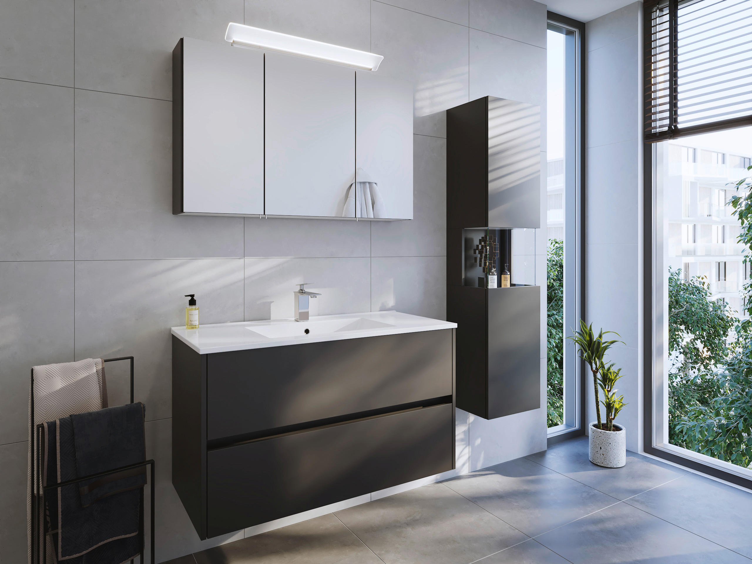 SPIEGELSCHRANK 100/62/17 cm  - Graphitfarben, MODERN, Glas/Holzwerkstoff (100/62/17cm) - MID.YOU