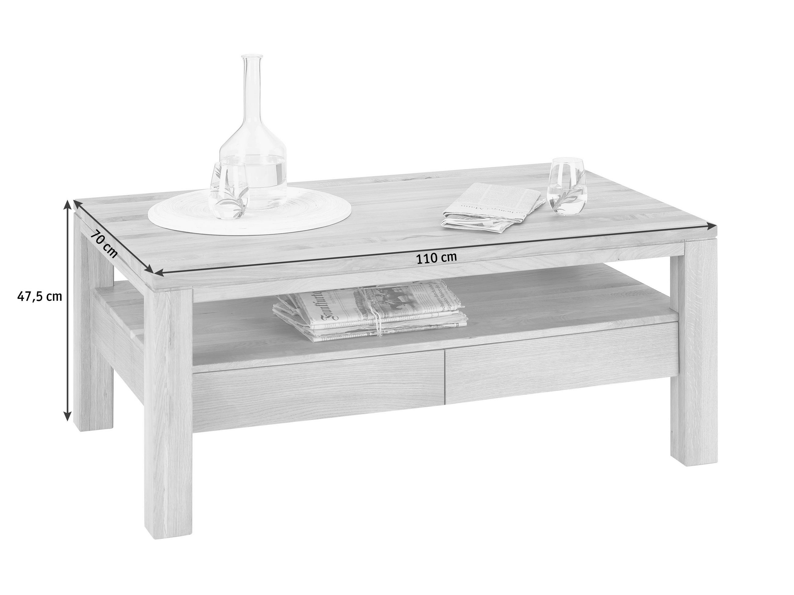 Thumbnail - Linea Natura Couchtisch, Eiche, Holz, Wildeiche, massiv, 2 Schubladen, rechteckig, eckig, 70x47.5x110 cm, Stauraum, Wohn...