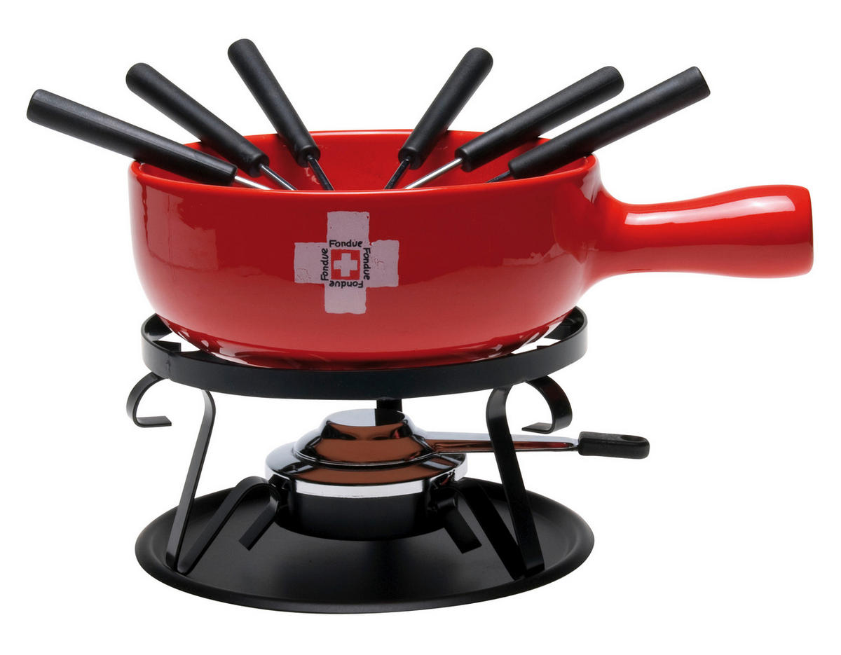 FONDUESET  - Rot, Basics, Keramik/Metall (31/25/21cm) - Nouvel