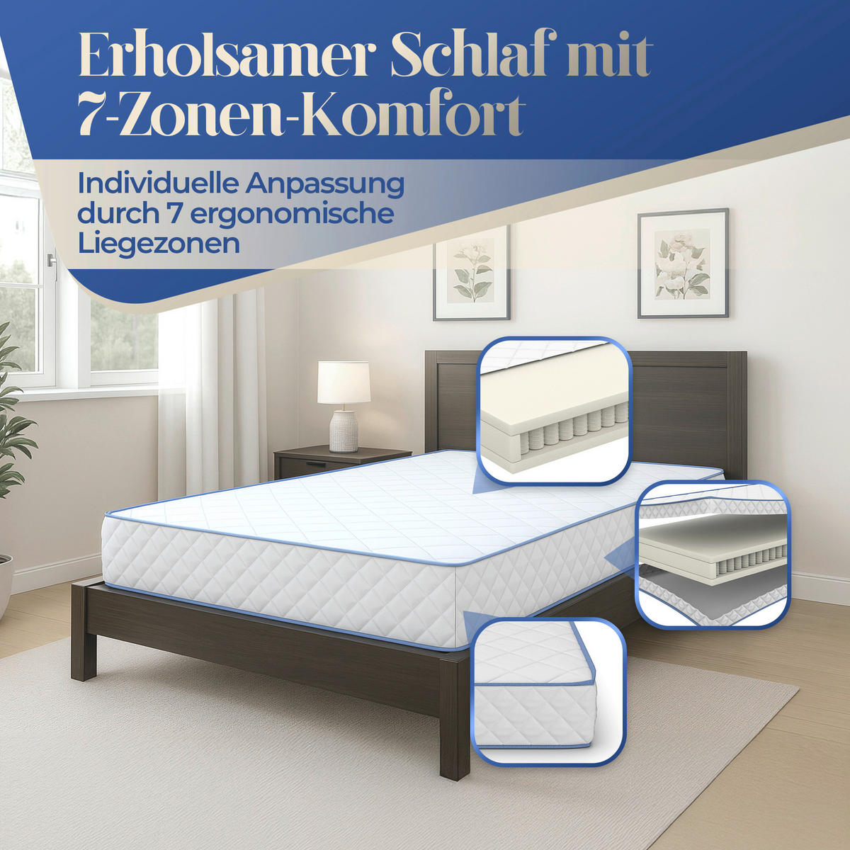 TASCHENFEDERKERNMATRATZE 80/200 cm, Höhe ca.: 18 cm, H2 = mittel, 7-Zonen - Weiß, Basics, Textil (80/200cm) - Chameo