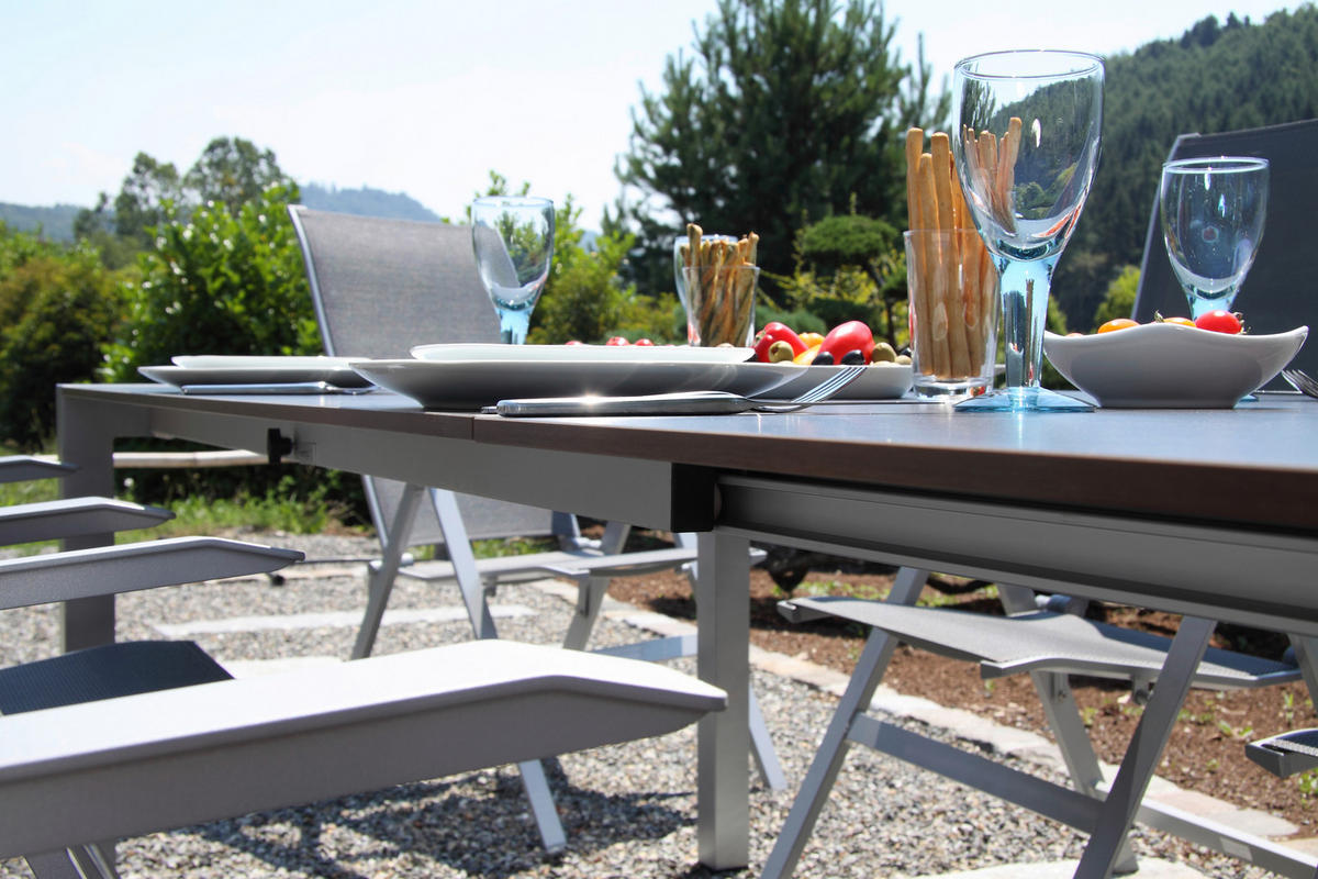 GARTENSET beschichtet Aluminium  - Platinfarben/Anthrazit, Basics, Textil/Metall (160+60/98/74cm) - Acamp
