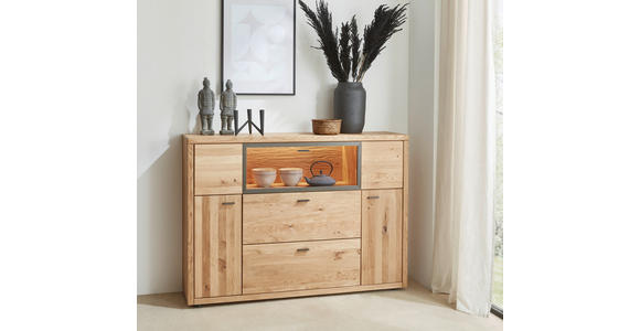 HIGHBOARD Eichefarben, Dunkelgrau 148/106/37 cm - Wildeiche/Dunkelgrau, Design, Glas/Holz (148/106/37cm) - Valnatura