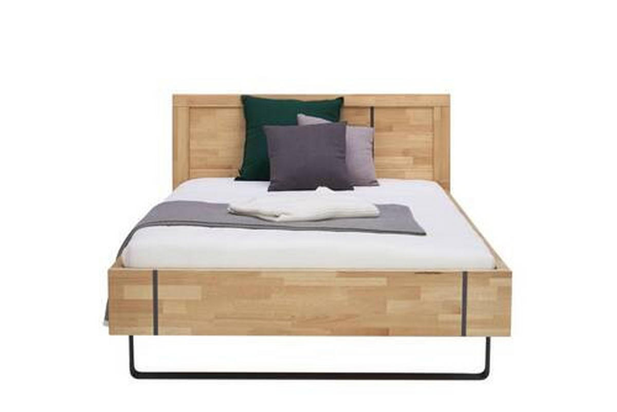 BETT 120/200 cm  in Anthrazit, Buchefarben   - Anthrazit/Buchefarben, Natur, Holz/Metall (120/200cm) - Linea Natura
