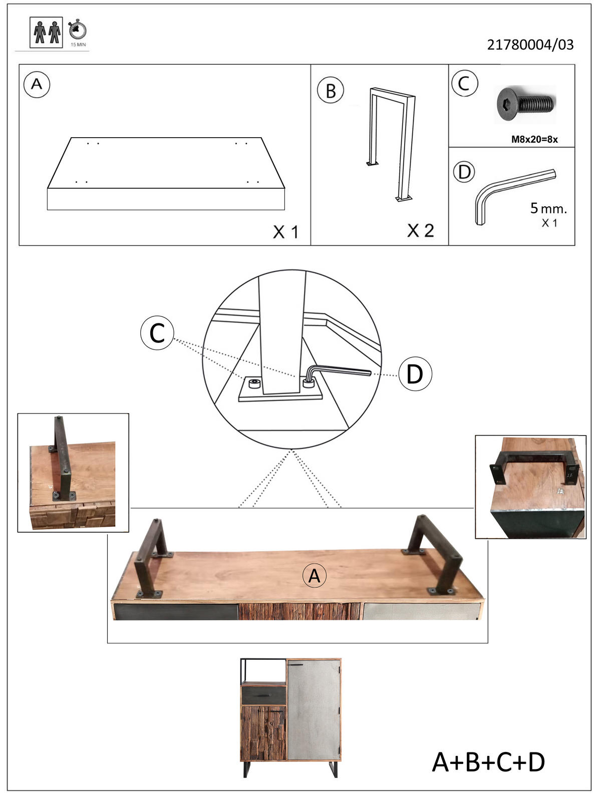 KOMMODE Grau, Akaziefarben, Hellbraun  100/122/40 cm  - Hellbraun/Schwarz, Design, Holz/Stein (100/122/40cm) - Carryhome