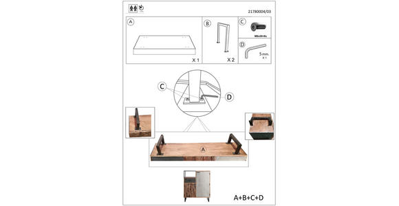 KOMMODE 100/122/40 cm Akazie, Recyclingholz Hartholz  - Hellbraun/Schwarz, Design, Holz/Stein (100/122/40cm) - Carryhome