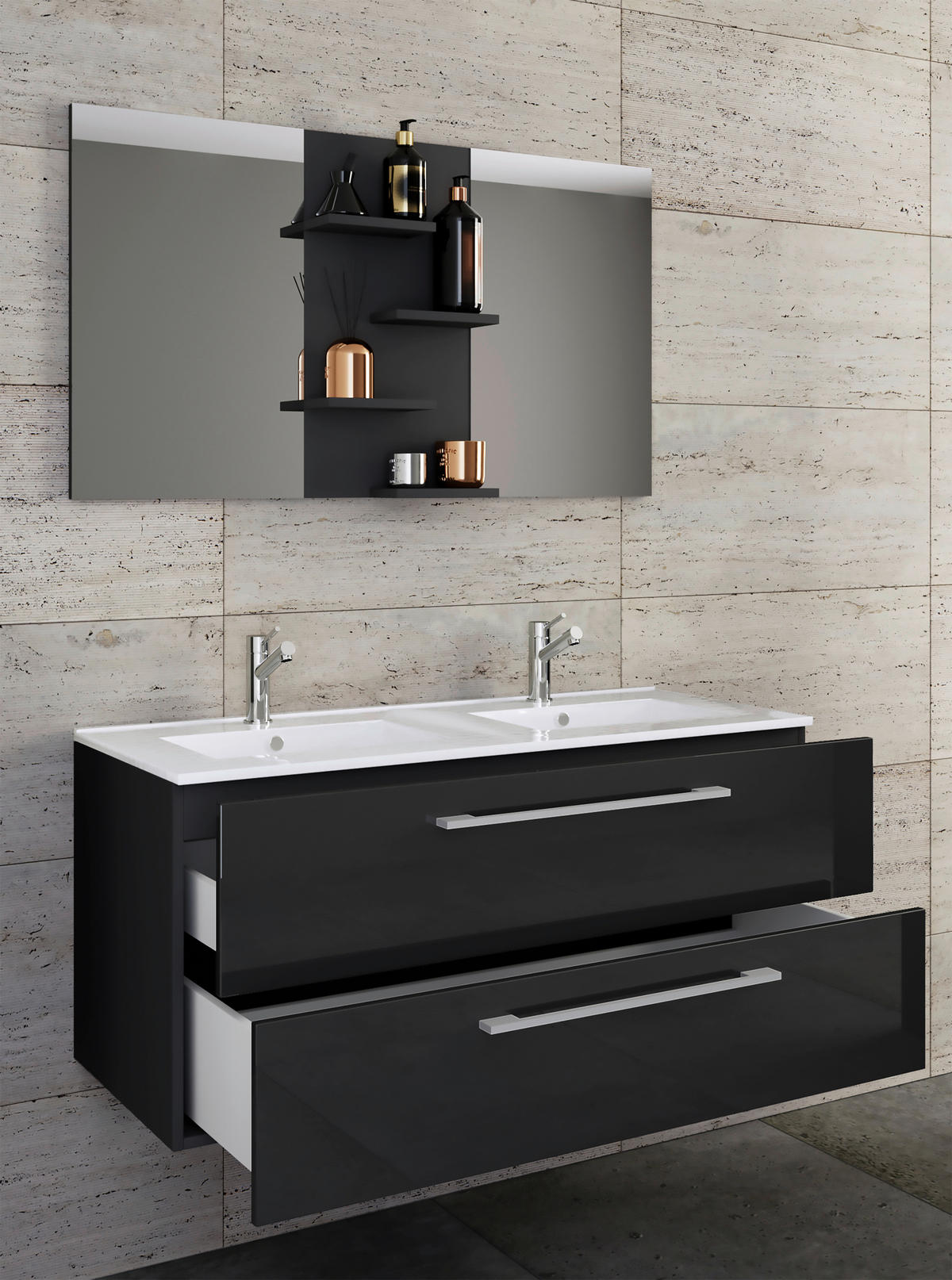 BADEZIMMER  in 112 cm  - Schwarz/Weiß, MODERN, Keramik/Holzwerkstoff (112cm) - MID.YOU