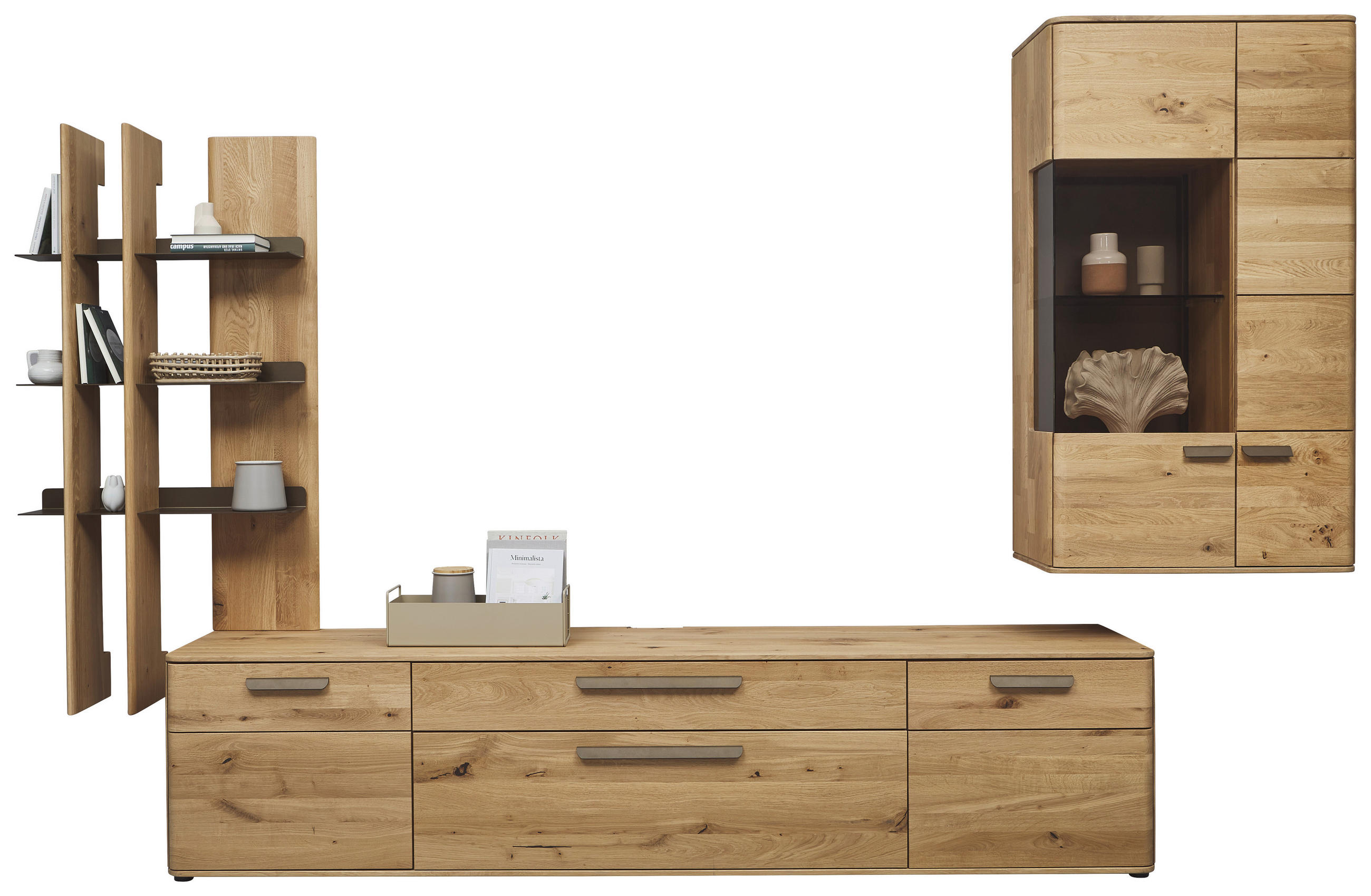 WOHNWAND  Bronzefarben, Wildeiche 340,1/214/45,2 cm  - Wildeiche/Schwarz, Natur, Glas/Holz (340,1/214/45,2cm) - Valnatura