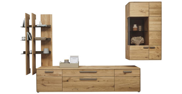 WOHNWAND  in Bronzefarben, Wildeiche  340,1/214/45,2 cm  - Wildeiche/Schwarz, Natur, Glas/Holz (340,1/214/45,2cm) - Valnatura