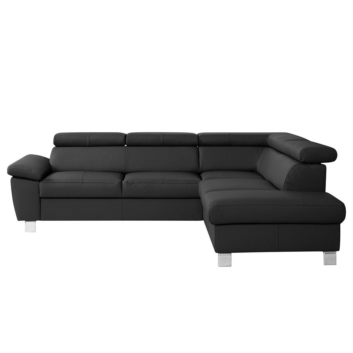 ECKSOFA Schwarz Echtleder Lederlook  - Chromfarben/Schwarz, Design, Leder/Textil (248/208cm) - Livetastic