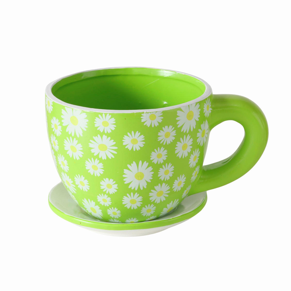 ÜBERTOPF  - Weiß/Grün, KONVENTIONELL, Keramik (16/12/10,2cm)