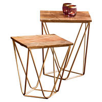 BEISTELLTISCHSET 42/50/35/40/35/40 cm Mangoholz massiv Naturfarben, Goldfarben quadratisch  - Goldfarben/Naturfarben, Design, Holz/Metall (42/50/35/40/35/40cm) - Landscape