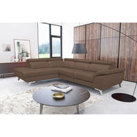 ECKSOFA Echtleder Dunkelbraun  - Dunkelbraun/Silberfarben, Design, Leder/Metall (228/283cm) - Livetastic