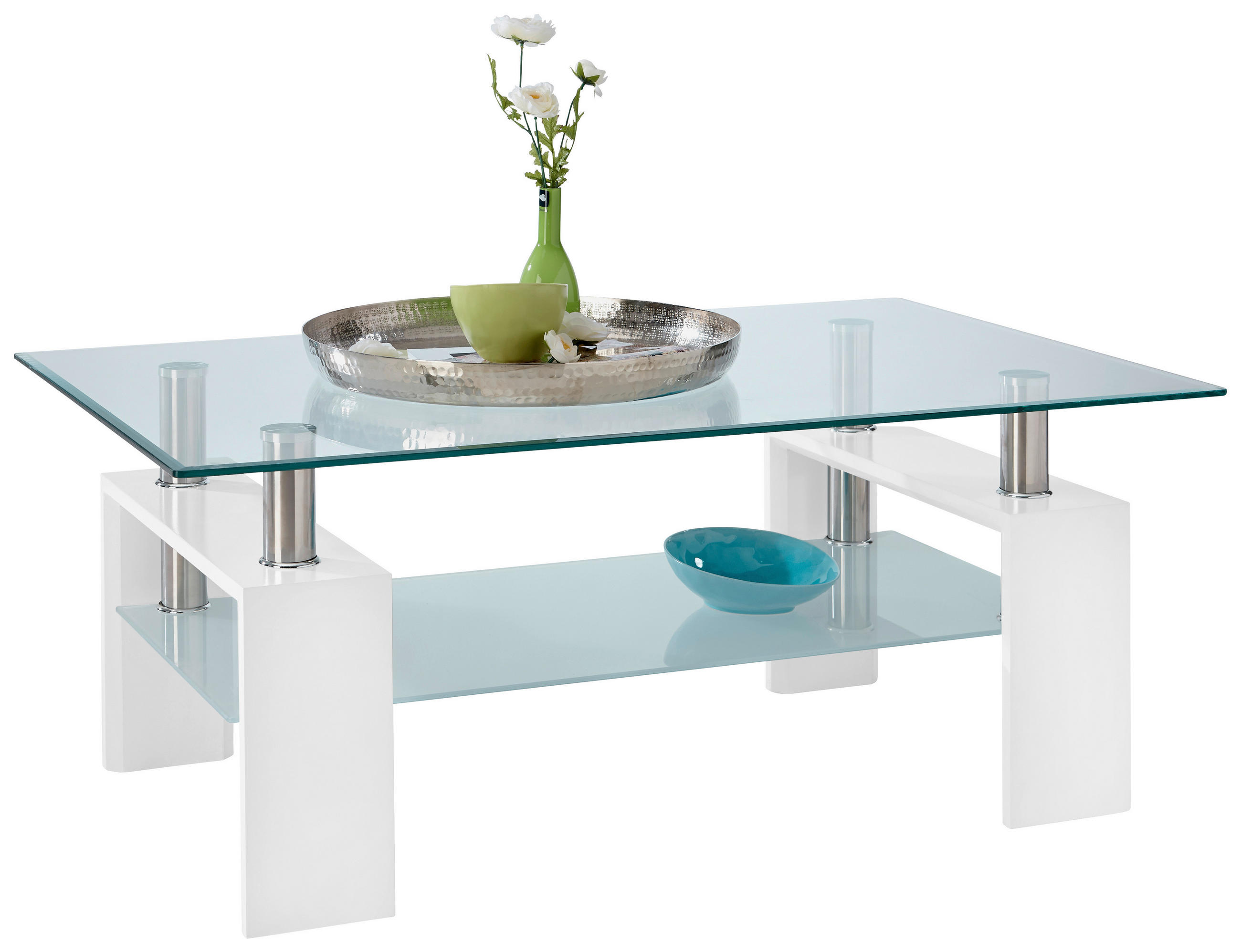 KONFERENČNÝ STOLÍK, biela s vysokým leskom, kov, sklo, kompozitné drevo, 100/60/45 cm - biela s vysokým leskom, Design, kov/kompozitné drevo (100/60/45cm) - Carryhome