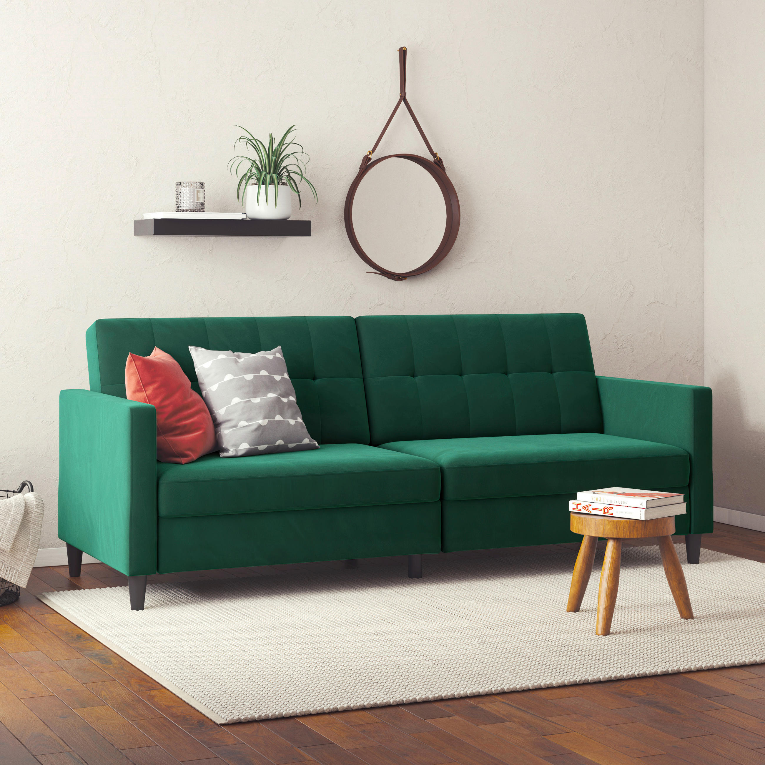 SCHLAFSOFA HANNOVER in Samt Dunkelgrün Vintage, Skandinavisch, Modern  - Dunkelgrün/Schwarz, Basics, Kunststoff/Textil (203/82/83cm) - Livetastic
