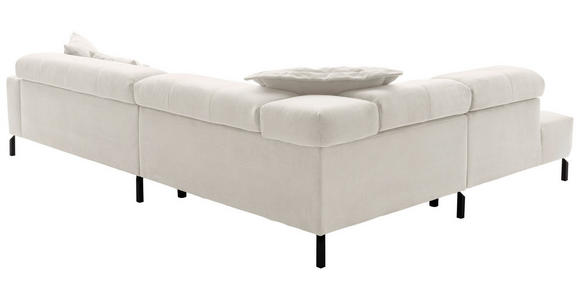 ECKSOFA Weiß Feincord Rücken echt, Kopfteilverstellung, Sitzvorzug  - Schwarz/Weiß, KONVENTIONELL, Textil/Metall (219/311cm) - Hom`in