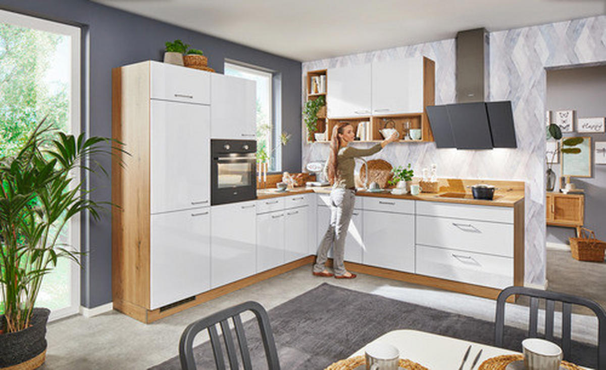 ROHOVÁ KUCHYŇA STAR 275 - biela/farba duba, Design, kompozitné drevo (245/275cm) - Welnova