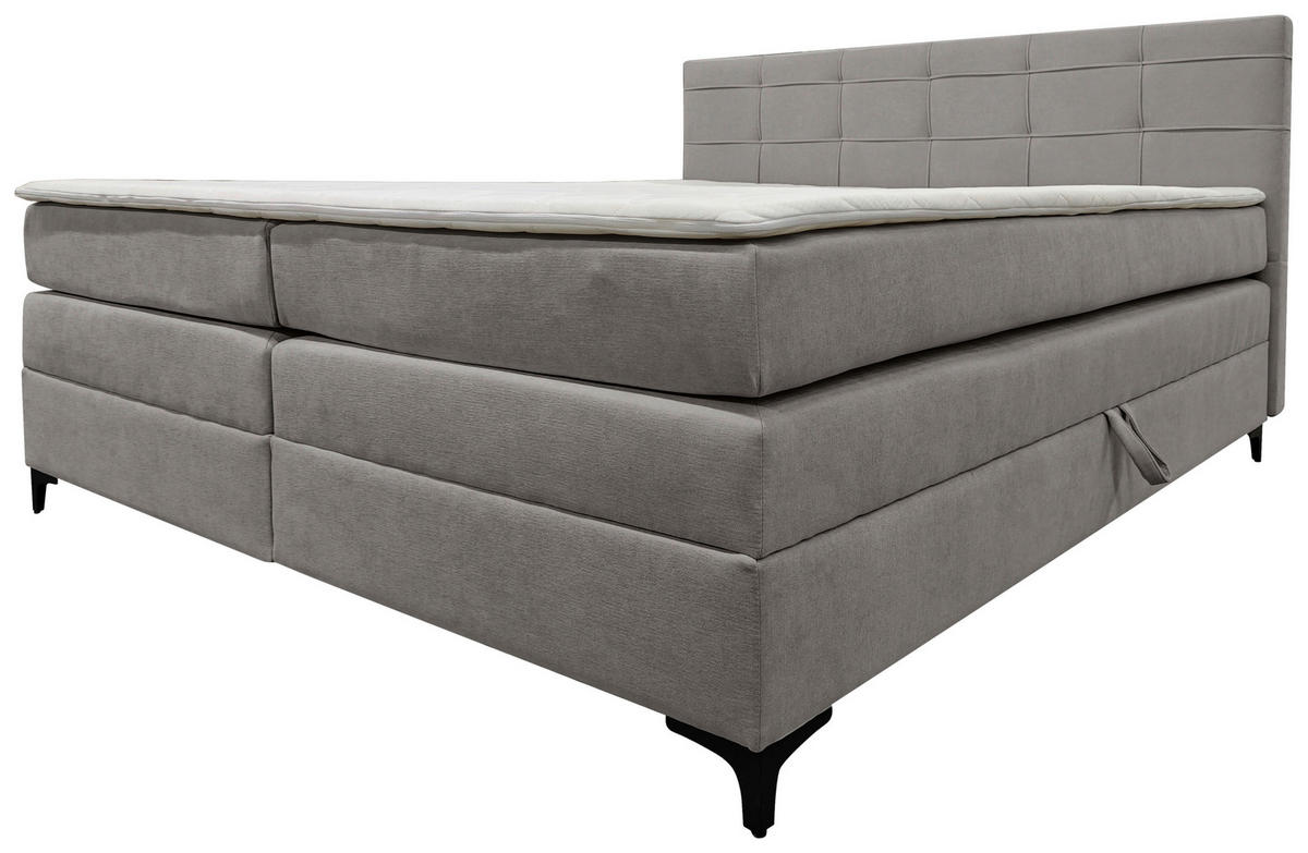 BOXSPRINGBETT 200/200 cm,  in Hellgrau, H3 = fest  - Hellgrau/Schwarz, KONVENTIONELL, Kunststoff/Textil (200/200cm)