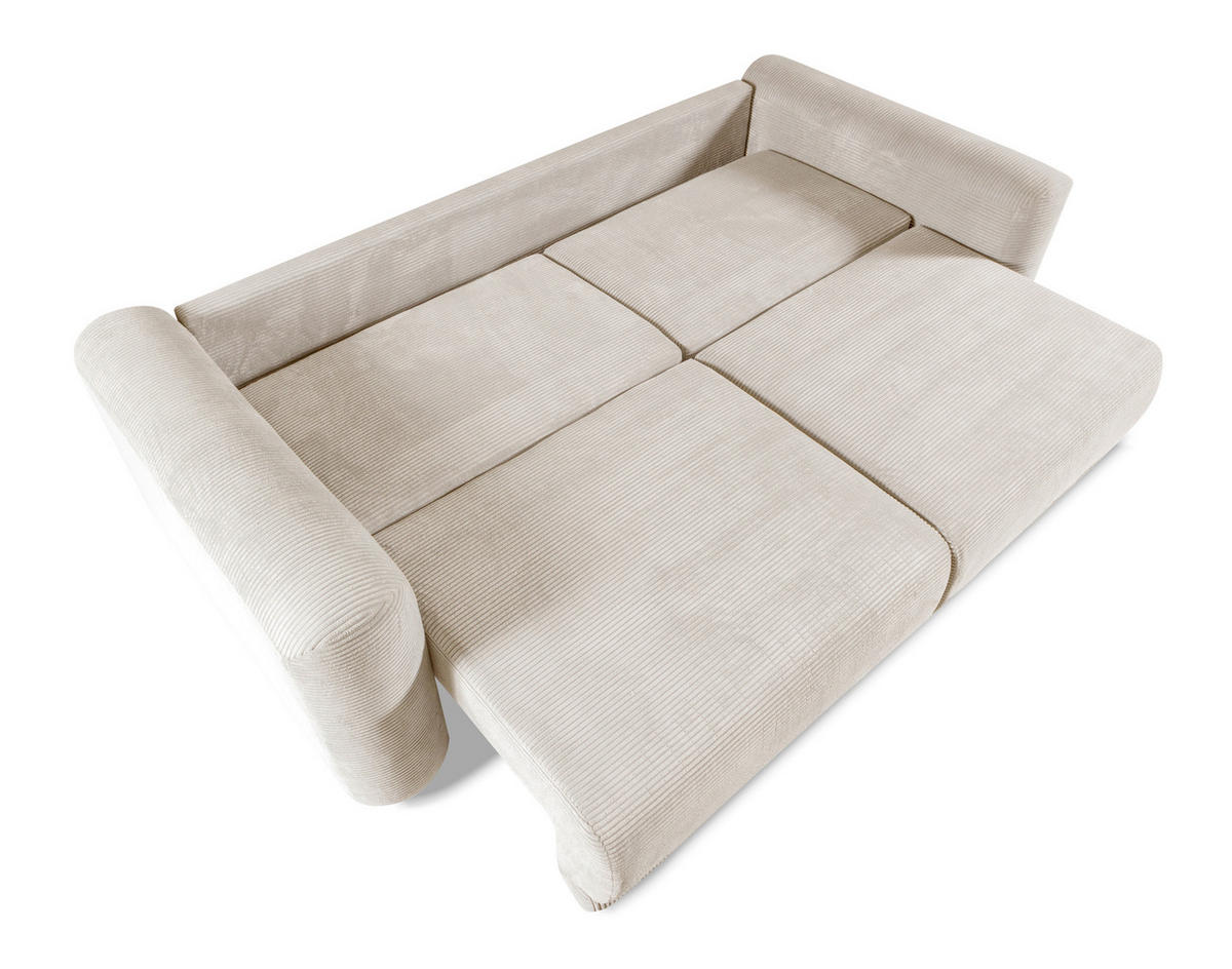 SCHLAFSOFA NORMAN  mit gerippt Creme  - Creme/Schwarz, Design, Kunststoff/Textil (252/93/167cm) - Livetastic