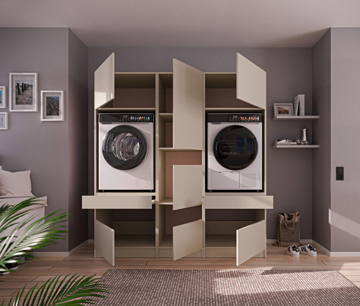 MEHRZWECKSCHRANK 50/200/68 cm  in Kaschmir  - Kaschmir/Schwarz, Design, Holzwerkstoff/Metall (50/200/68cm) - Milino