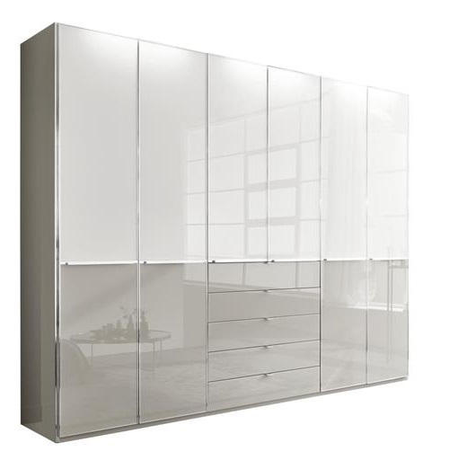 KLEIDERSCHRANK 6-türig Grau, Weiß - Chromfarben/Weiß, KONVENTIONELL, Glas/Holzwerkstoff (300/236/58cm) - Novel