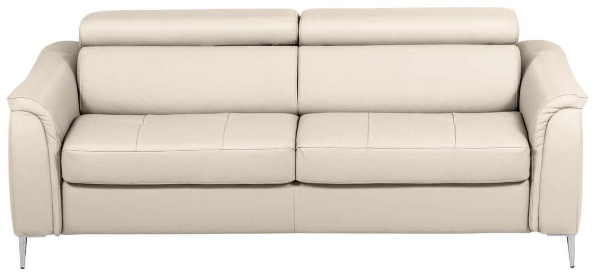 SCHLAFSOFA Beige Echtleder Lederlook  - Beige, Design, Leder/Textil (203/77-98/103cm) - MID.YOU