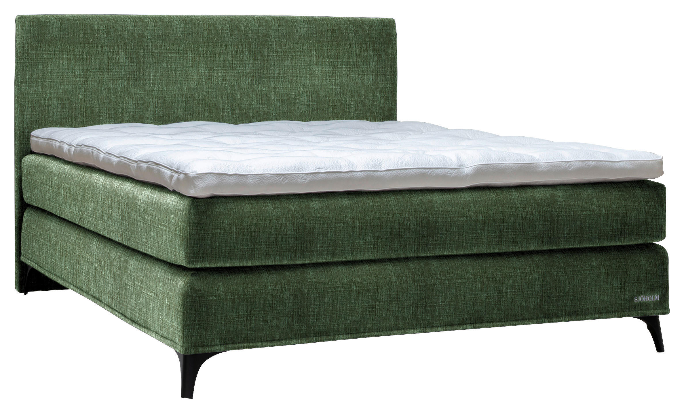 BOXSPRINGBETT 180/200 cm,  in Grün, Matratze, Topper, H2 + H2 = mittel  - Schwarz/Grün, KONVENTIONELL, Holz/Textil (180/200cm) - Sjöholm