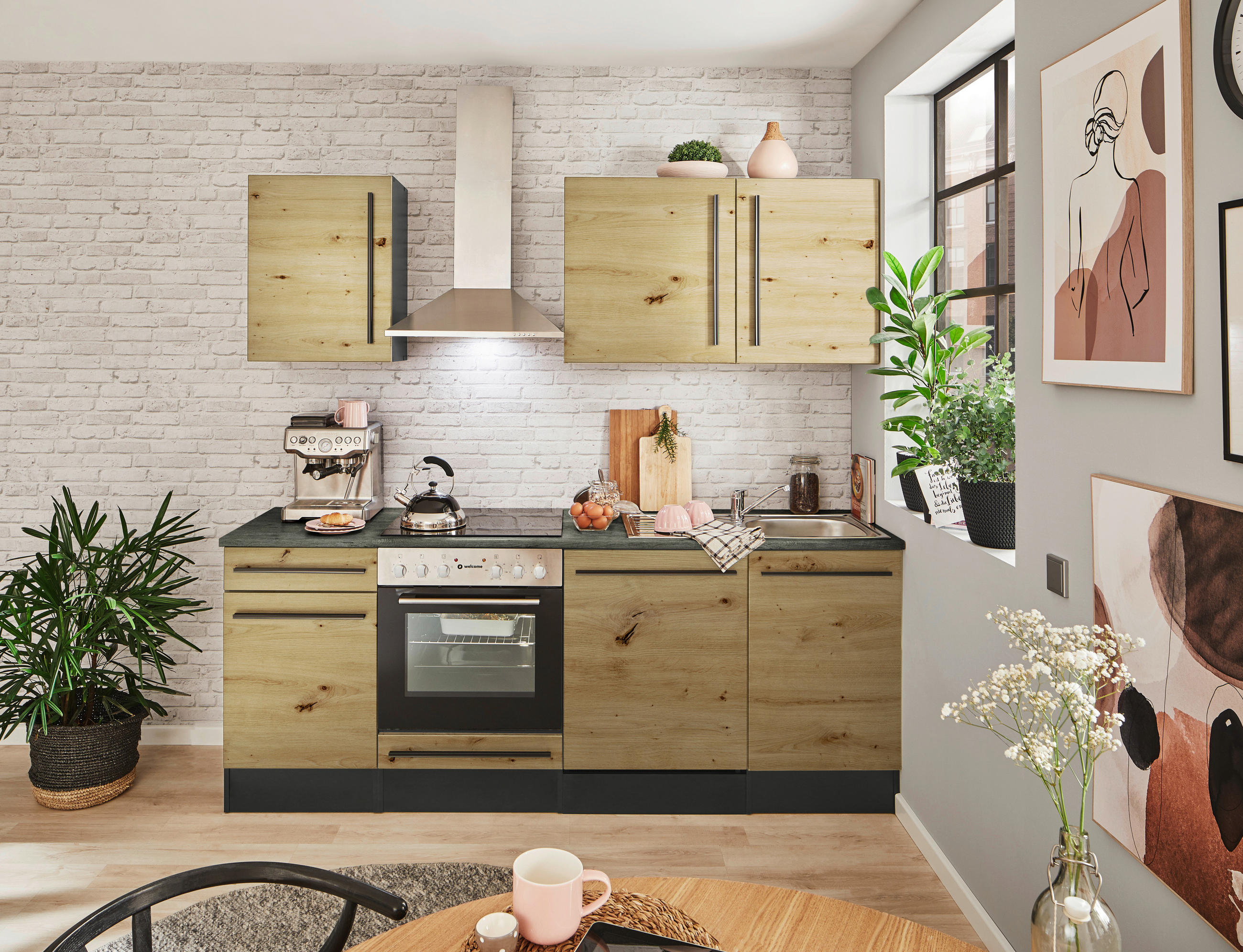 Küchenzeile Jazz 8 mit Geräten 220cm Anthrazit