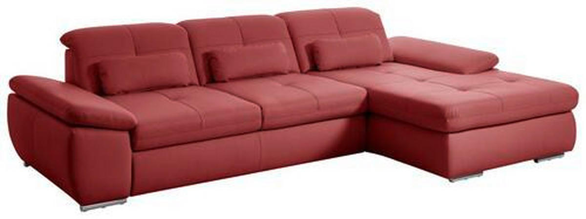 ECKSOFA in Echtleder Rot  - Edelstahlfarben/Rot, Design, Leder/Metall (321/195cm) - Beldomo Speed