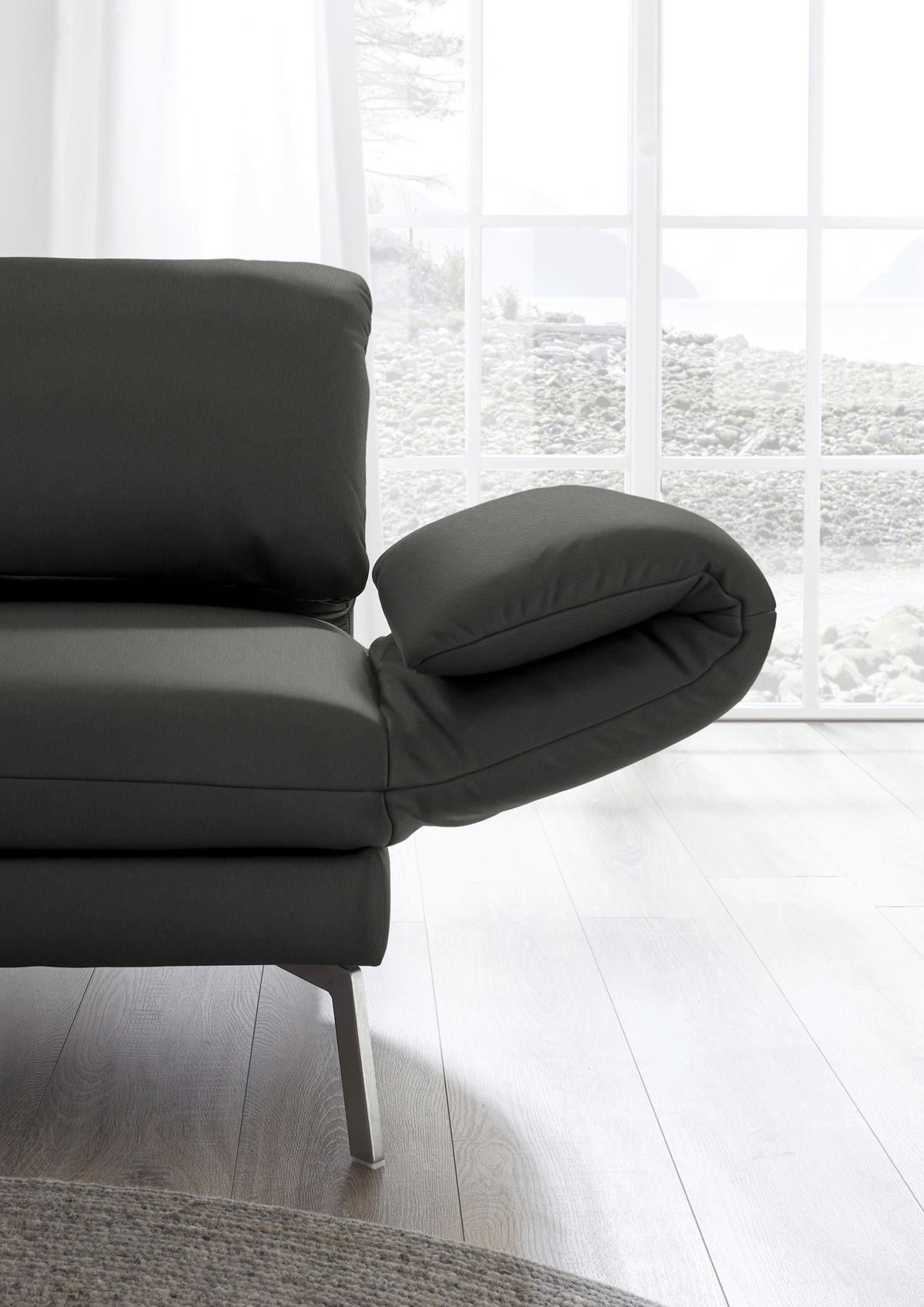 RÉCAMIERE in Echtleder Dunkelgrau  - Chromfarben/Dunkelgrau, Design, Leder/Metall (209/85-109/95-16cm) - Dieter Knoll