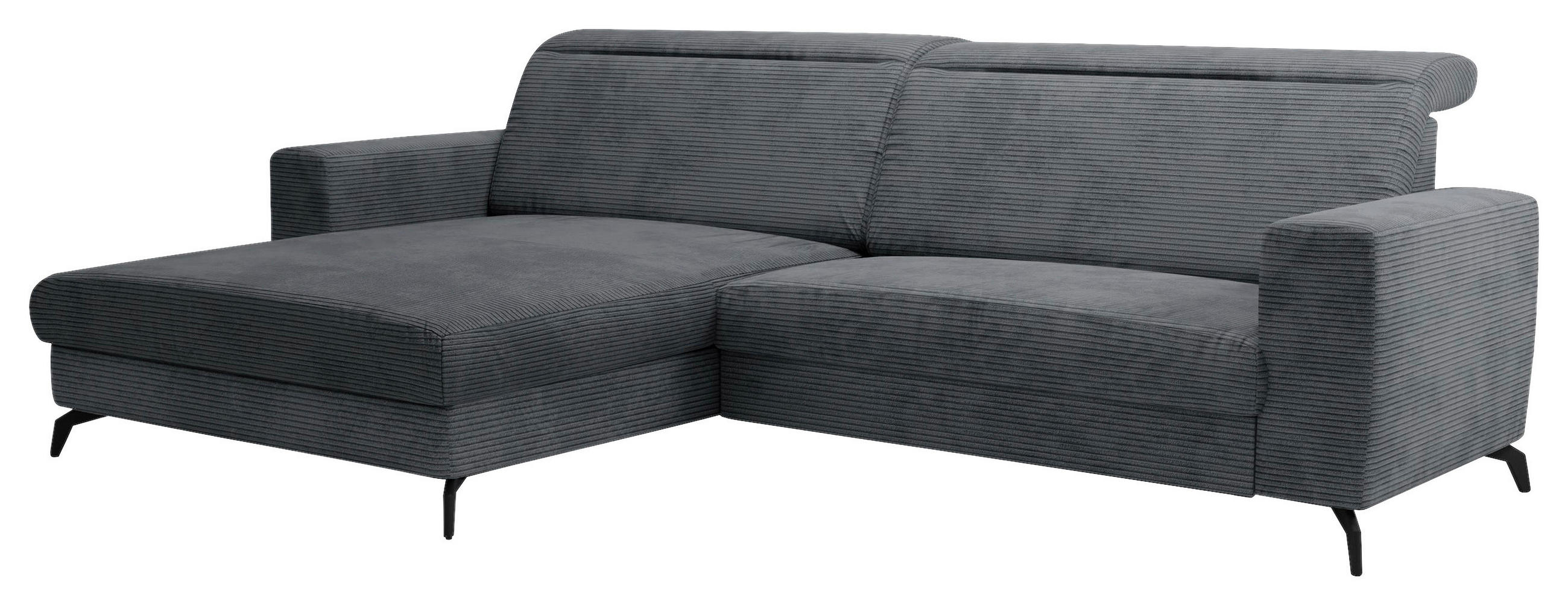 ECKSOFA inkl. Funktion Grau Cord Bettkasten, Kopfteilverstellung  - Schwarz/Grau, KONVENTIONELL, Textil/Metall (178/290cm) - Cantus