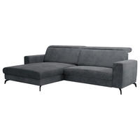 ECKSOFA Grau Cord Kopfteilverstellung  - Schwarz/Grau, KONVENTIONELL, Textil/Metall (178/290cm) - Cantus