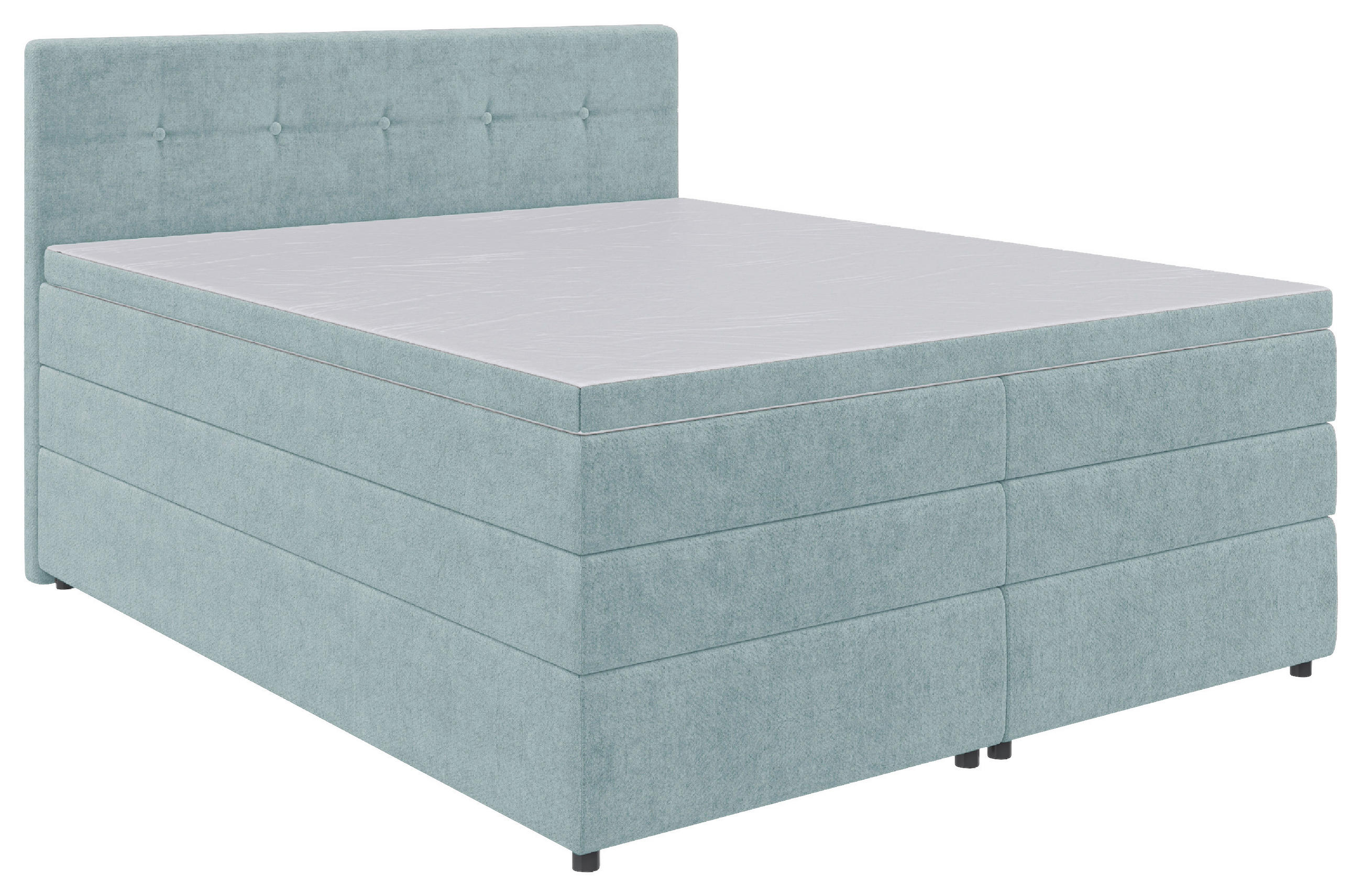 BOXSPRINGBETT 160/200 cm,  in Hellblau, Bettkasten, Topper, Matratzen, H3 = fest  - Schwarz/Hellblau, KONVENTIONELL, Kunststoff/Textil (160/200cm) - Boxxx