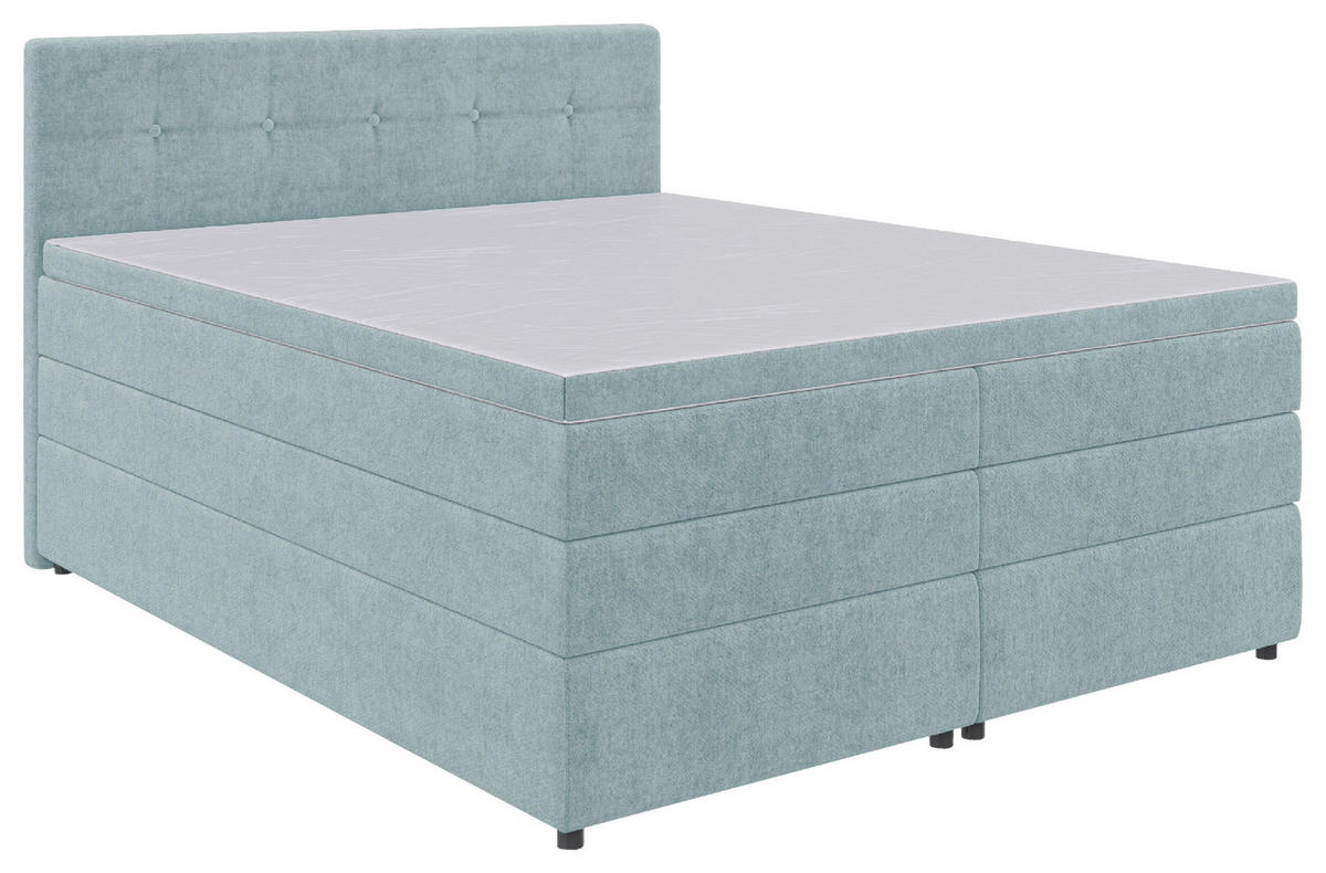BOXSPRINGBETT 160/200 cm,  in Hellblau, Bettkasten, Topper, Matratzen, H3 = fest  - Schwarz/Hellblau, KONVENTIONELL, Kunststoff/Textil (160/200cm) - Boxxx