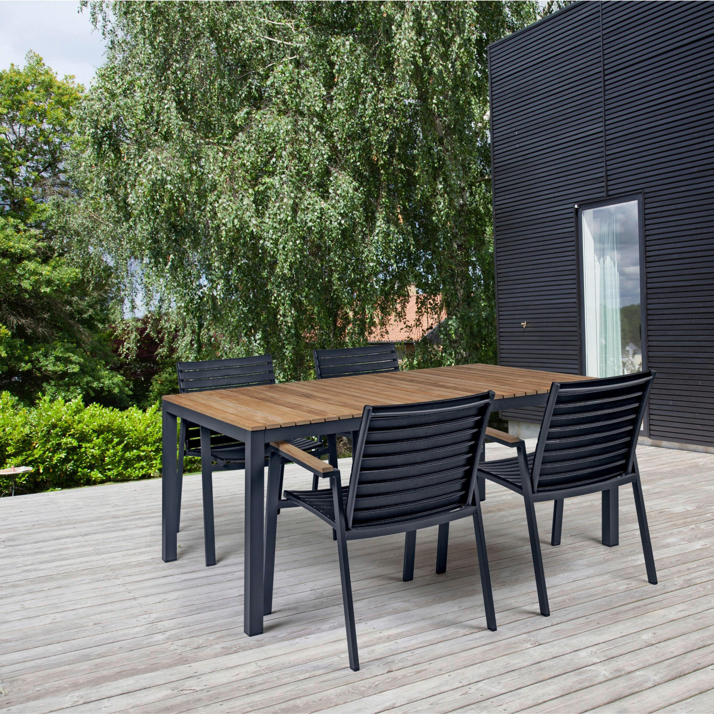 GARTENTISCHGRUPPE Teakholz vollmassiv  - Anthrazit/Schwarz, Natur, Holz/Kunststoff (56,5/84/62cm) - Gardenson