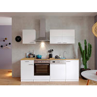 KÜCHENBLOCK 220 cm   in Weiß  - Edelstahlfarben/Nussbaumfarben, Basics, Holzwerkstoff/Metall (220cm) - Respekta