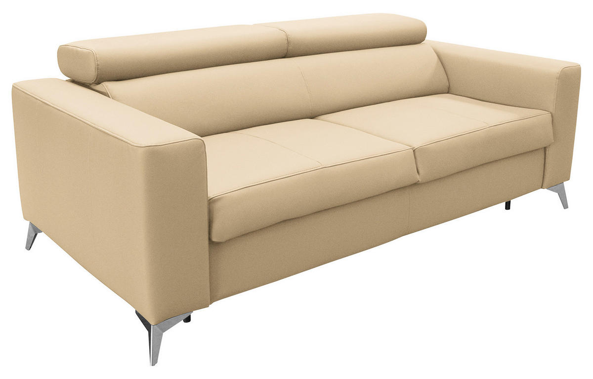SCHLAFSOFA Beige Echtleder Lederlook  - Beige/Silberfarben, Design, Leder/Textil (206/95/101cm) - Livetastic
