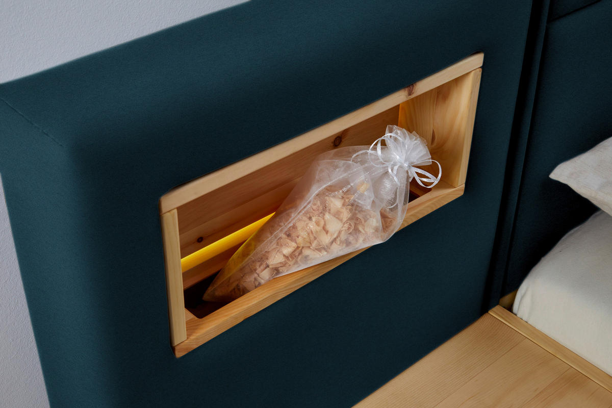 BOXSPRINGBETT 180/200 cm,  in Eichefarben, Blau, Matratze, Topper, H3 = fest  - Blau/Eichefarben, Natur, Holz/Textil (180/200cm) - Valnatura