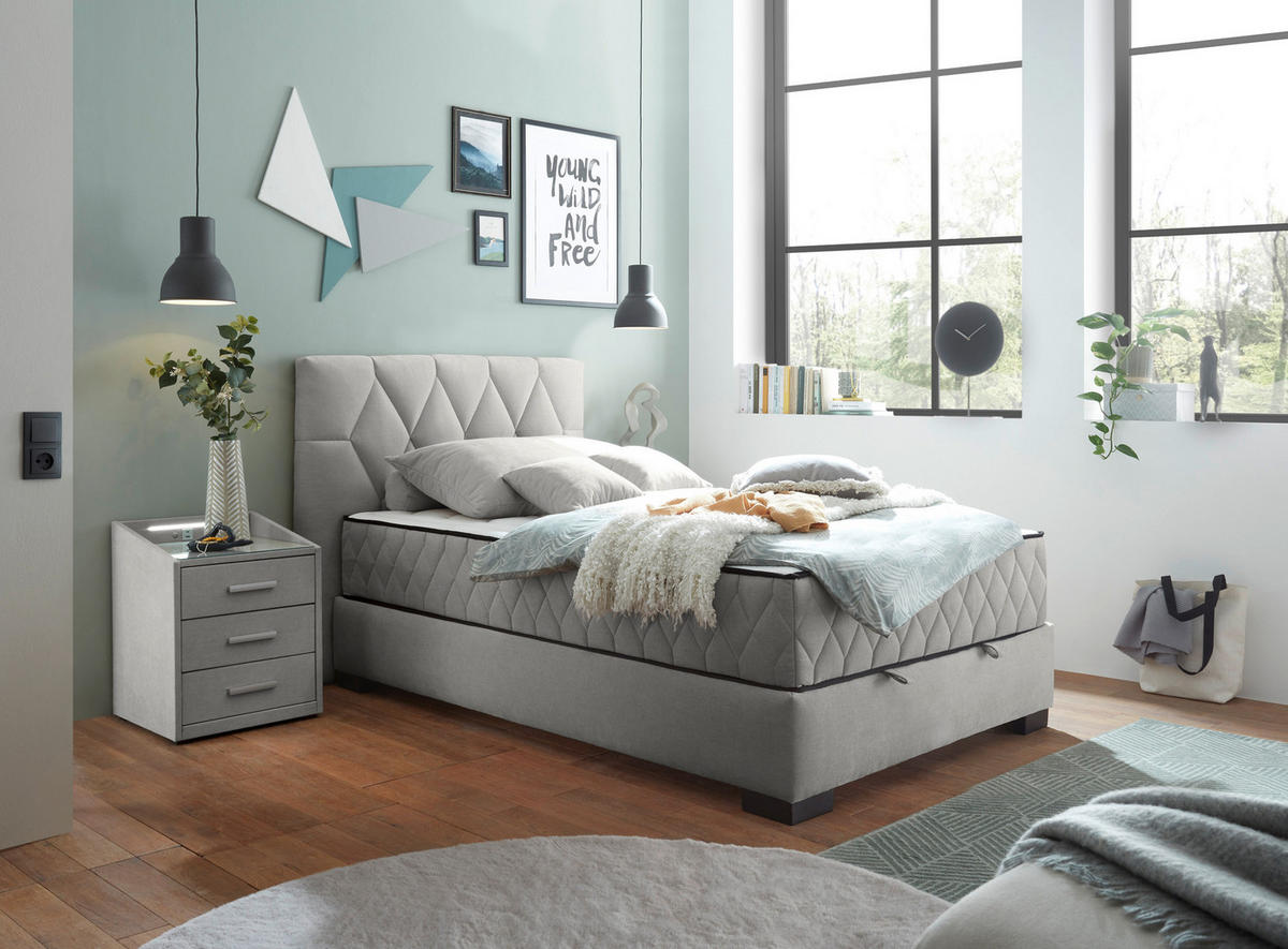 BOXBETT 120/200 cm  in Hellgrau  - Hellgrau/Schwarz, Modern, Holzwerkstoff/Kunststoff (120/200cm) - MID.YOU