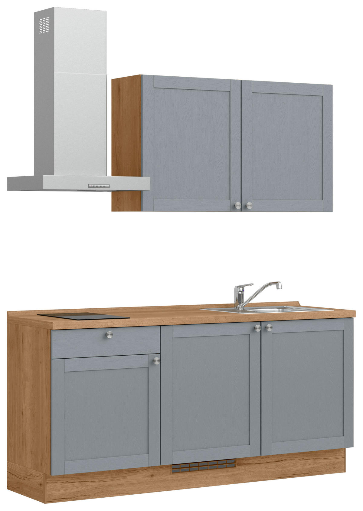 KÜCHENLEERBLOCK Frame 180 cm  in Eichefarben, Blaugrau  - Edelstahlfarben/Eichefarben, MODERN, Holzwerkstoff/Metall (180cm) - Nobilia